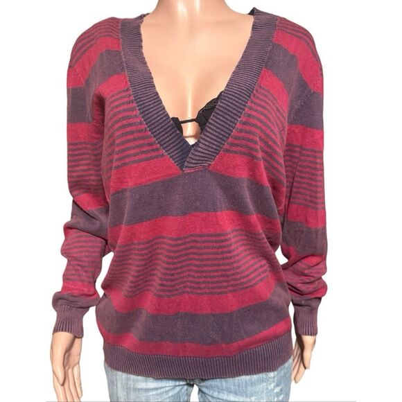 Pulp Tops - Pulp long sleeve v neck knit pullover stripe sweater top  L